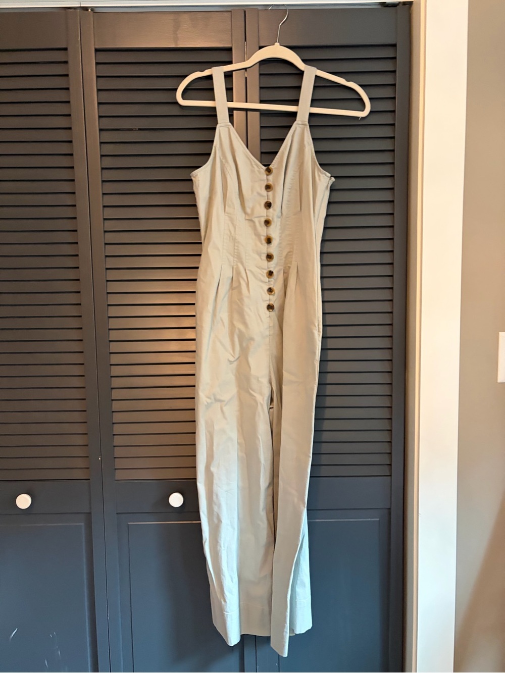 Universal Thread Lighy Green Tan Button-Front Wide-Leg Jumpsuit